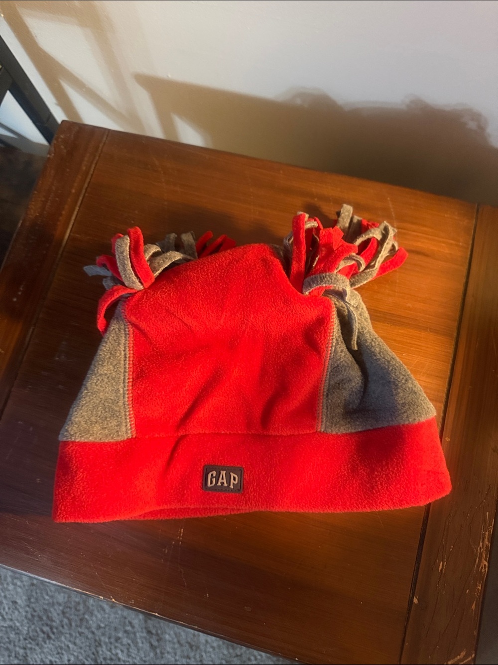 GAP Kids Red and Gray Fleece Knot-Top Beanie size L/Xl